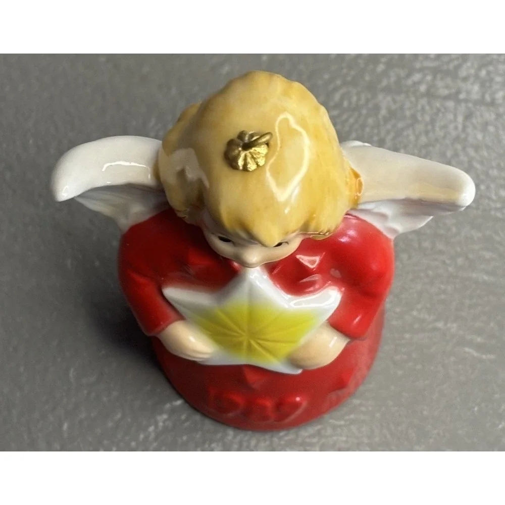 Vintage 1989 Goebel Angel Bell with Star Christmas Tree Ornament Red Dress